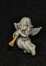 Pewter Silver Tone Gold Tone Angel Cherub Trumpet Pin 11505