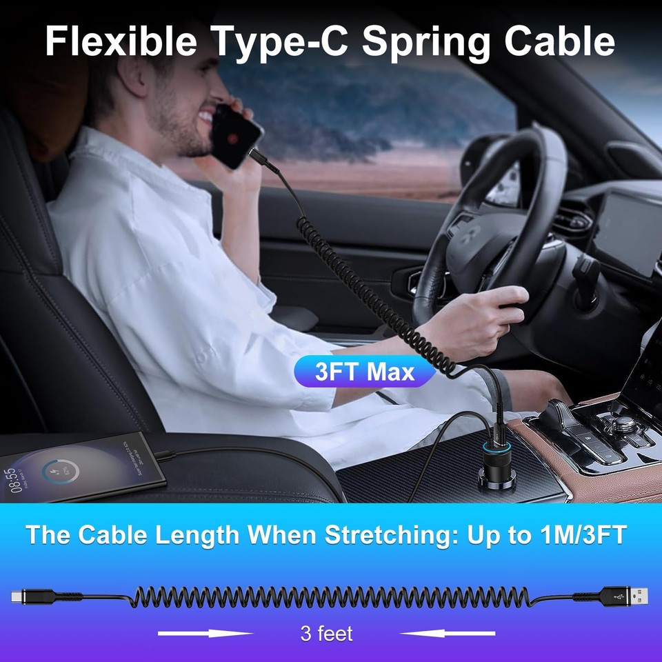 Samsung A15 Charger Cable 3FT for Car, Short Android Auto Coiled USB A