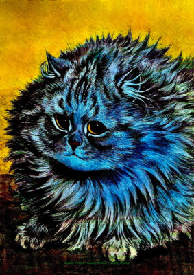 Fluffy Long Haired Cat Sunset 8.5x11'' Photo Print Louis Wain Feline Animal Art