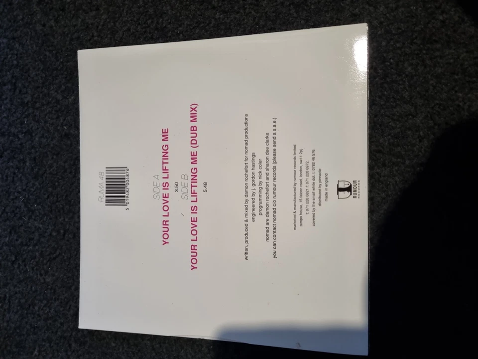 Nomad Your Love Is Lifting Me 7" vinyl UK Rumour 1992 pic sleeve RUMA48, photo 2 of 4
