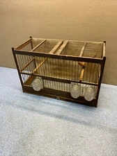 Antique FOLK ART BIRD CAGE Rustic WOOD BIRD ON BAR IN CAGE HENDRYX GLASS WATER