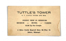 RARE 30s 40s Tuttle's Tower Lake of the Ozarks Hotel Business Card Zebra MO