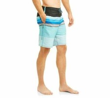 George Men's Striped Neptune Blue E-Board Stretch Swim Trunk Size Large NWT