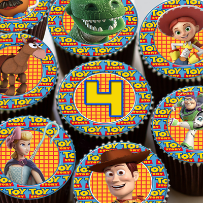 Edible Icing Sheet 24 X Toy Story Birthday Age 4 Cupcake Toppers Cake 8456 Ebay