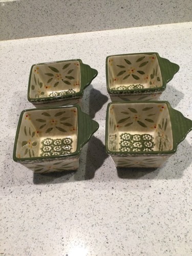 Temptations Old World 14oz Ramekins Set of 4 Green White Brown Design no covers - Picture 2 of 3