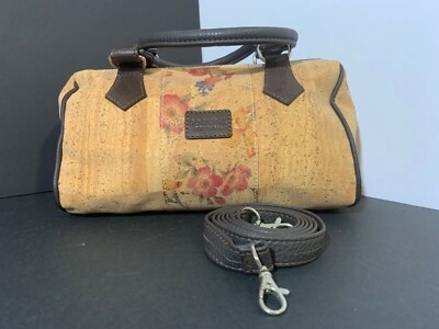 Cork Round Beige Soft Women Bag Floral Print with Leather Strap