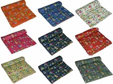 Paradise Kantha Quilt Queen Bedding Reversible Handmade Indian Blanket Throw