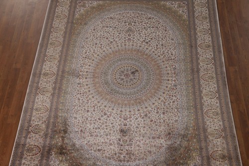 90% Silk Traditional Ivory Floral Living Room Turkish Rug Area Carpet 7'x10' - Picture 3 of 12