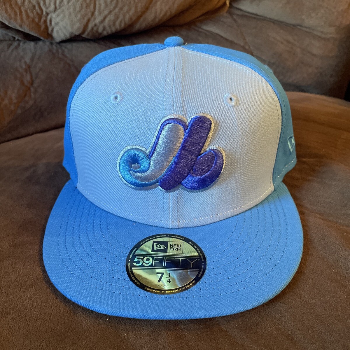New Era Montreal Expos Blue 59Fifty Tri-Tone 5950 Fitted Hat Cap