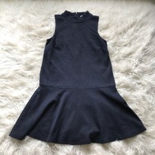 LOFT Mock Neck Knit Flounce Dress Blue White