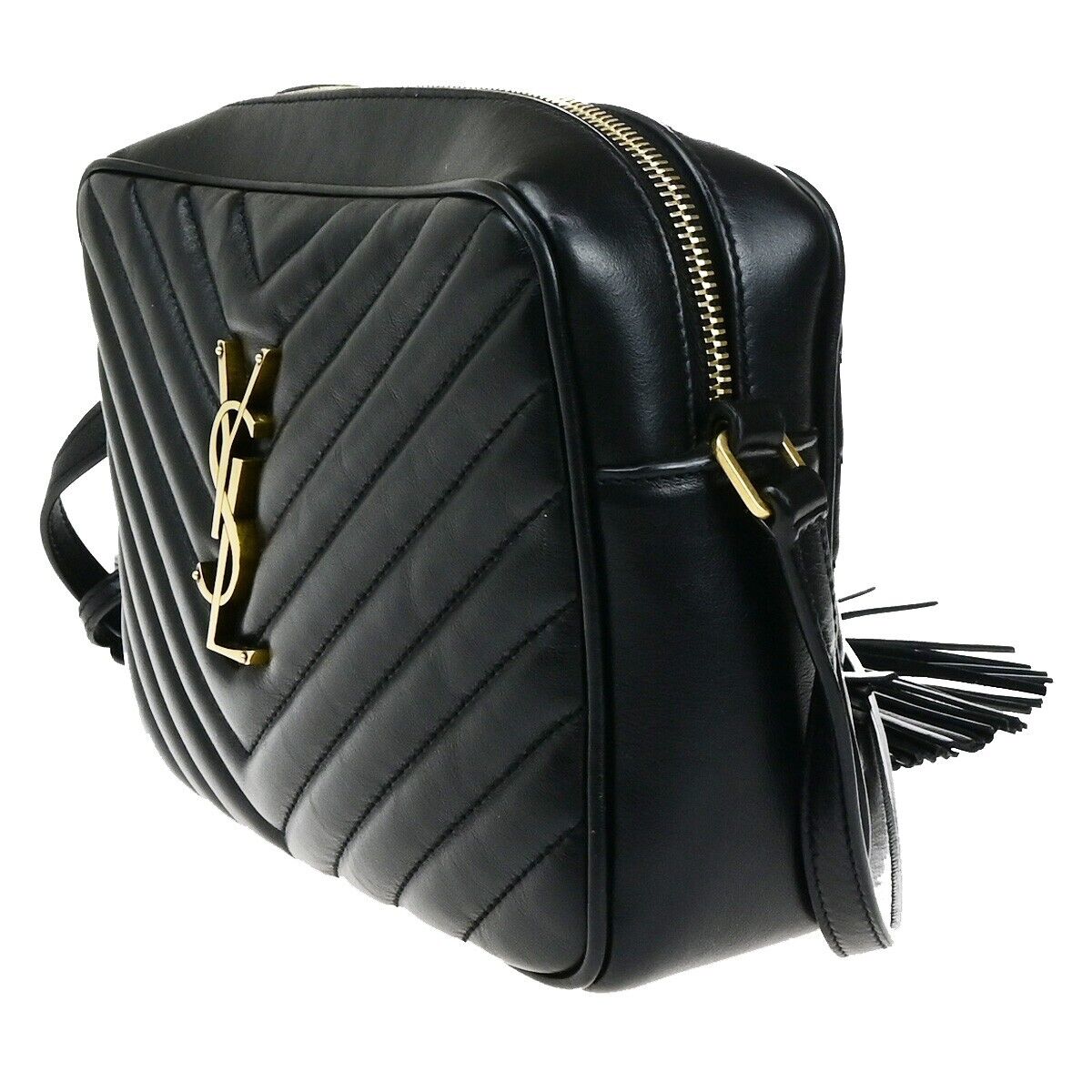 SAINT LAURENT YSL Logo Lou Tassel Shoulder Bag Leather Black SAINT LAURENT YSL Logo Lou Tassel Shoulder Bag Leather Black