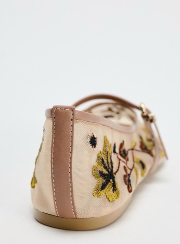 Zara FLORAL EMBROIDERED MESH BALLERINAS - Picture 7 of 10
