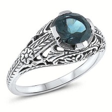GENUINE LONDON BLUE TOPAZ 925 STERLING SILVER ANTIQUE STYLE FILIGREE RING  557