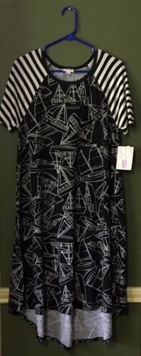NWT ~ LuLaRoe CARLY ~ MEDIUM ~ BLACK & WHITE BOATS & STRIPES ~ **MAJOR UNICORN** - Picture 2 of 3