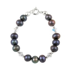 925 Silver Freshwater Peacock Pearls European Crystals Baby Bracelet, 4"