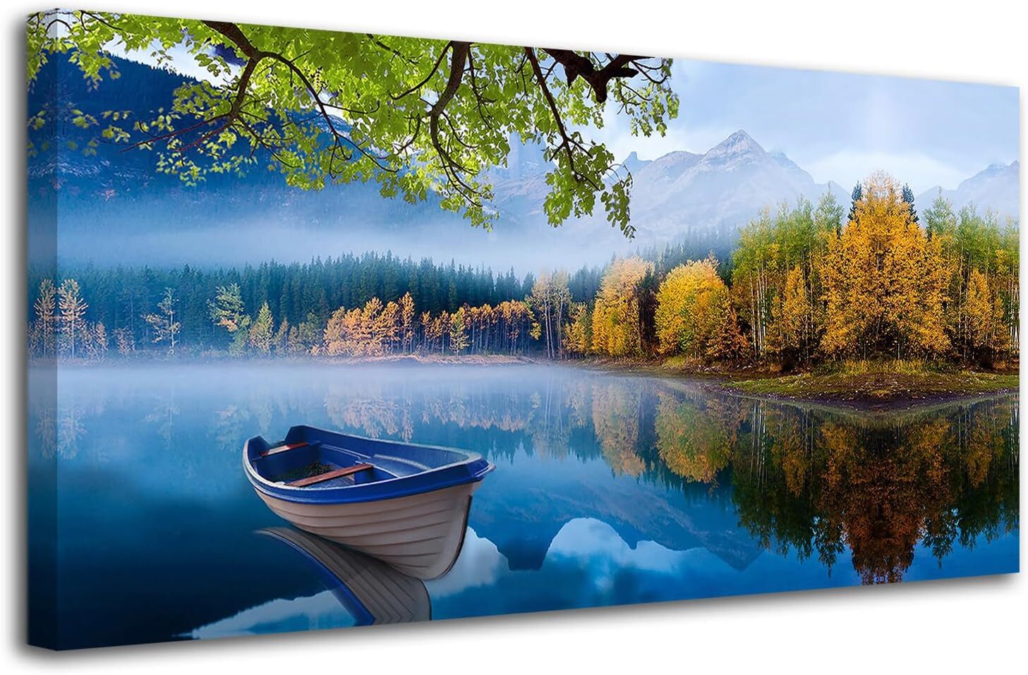 Arjun Lake Canvas Art Blue Mountain Sky Nature Landscape Boat Scene