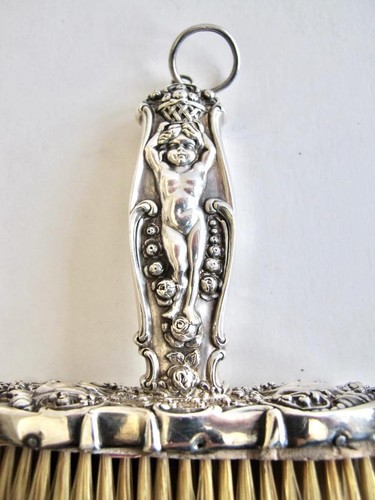 Antique Tiffany & Co Sterling Hat Brush (1891-1902) Cherubs Rosebuds Garlands - Picture 9 of 10