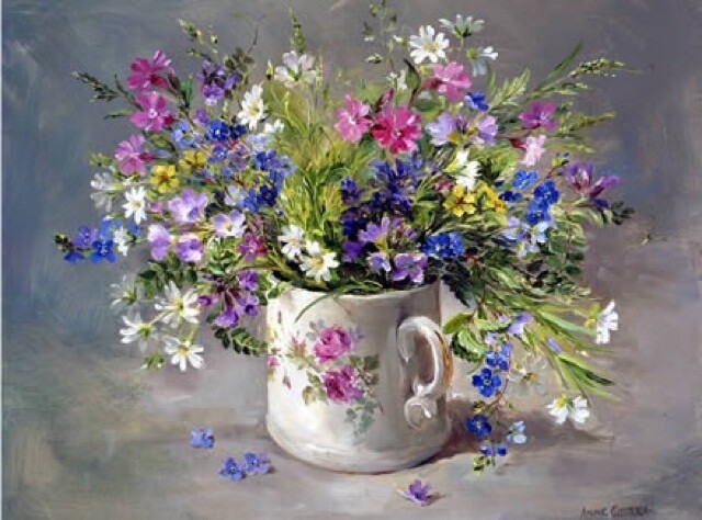 Anne Cotterill Art Blank Greeting / Birthday Card - Wild Flowers Victorian Mug