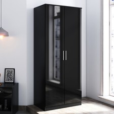 High Gloss Black 2 Doors Wardrobe Storage with Hanging Rail Furniture Cupboard