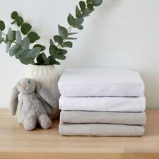 Travel Cot 100% Cotton Fitted Sheet Twin Pack, Anti-Allergy, White, Grey