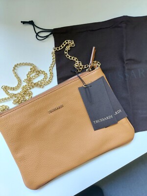 Trussardi Tasche Umhängetasche Crossbody Handtasche Damen Neu hellbraun Cognac