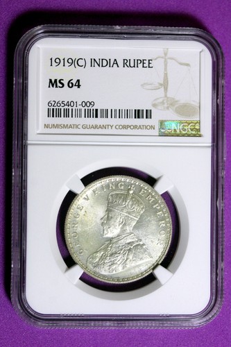 1919 (C) NGC MS64 British India Rupee #B30141 - Picture 1 of 2