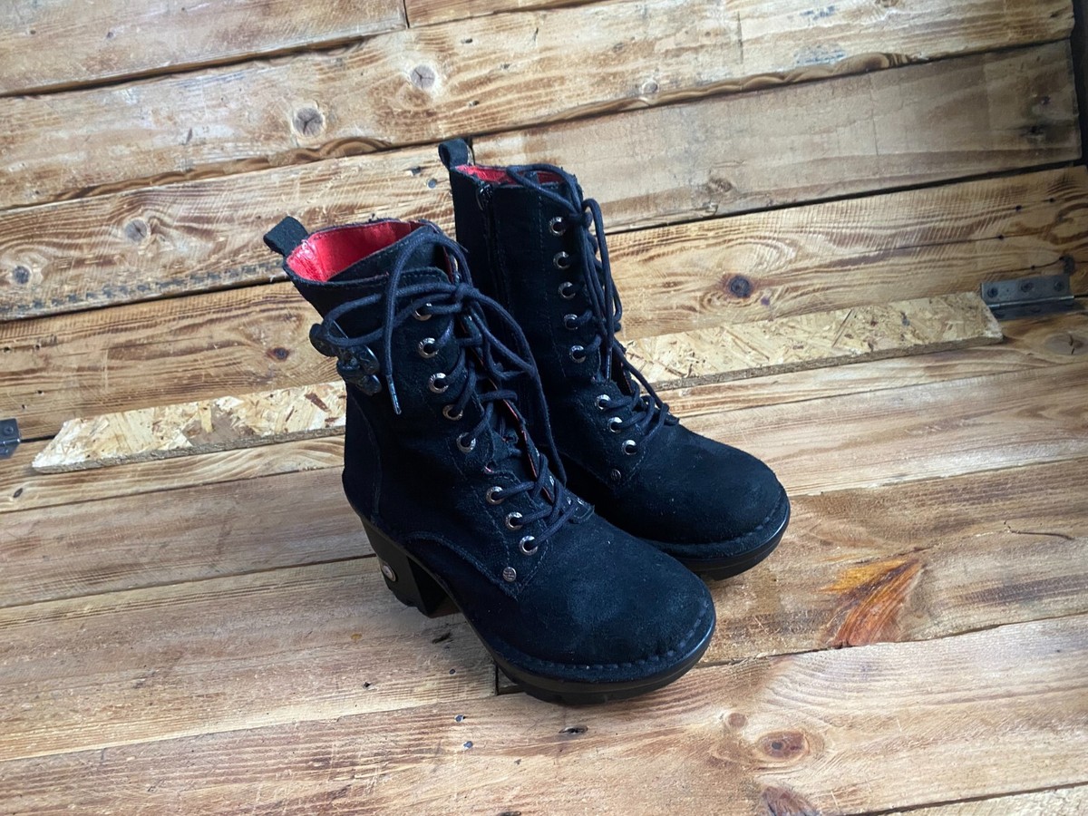 New rock black suede heel boots, Y2K, grunge Eu 36 US 6 | eBay