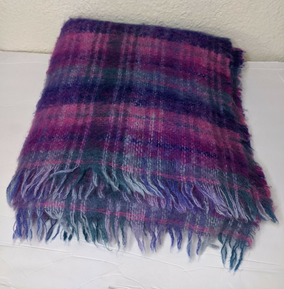 Landau Irish Blanket Throw Mohair/wool, 65x54” UNIQUE, PINK PURPLE