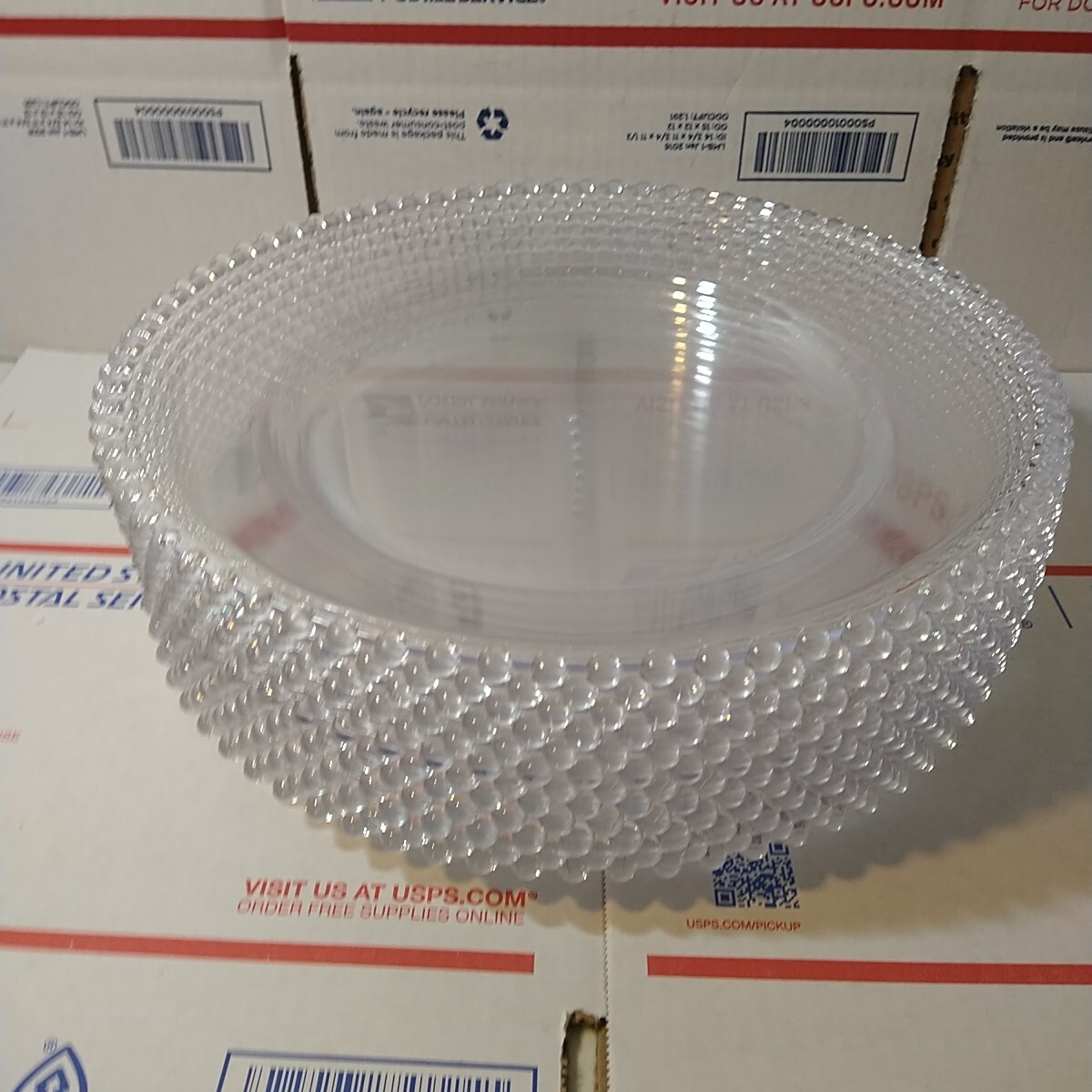12 Pack Clear Plastic Charger Plates with Bead Rim 13 Inch Plastic Round Serving