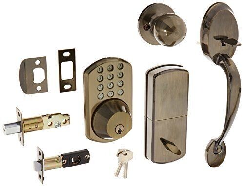Keyless Entry Deadbolt Handleset with Digital Keypad in Antique Brass-image
