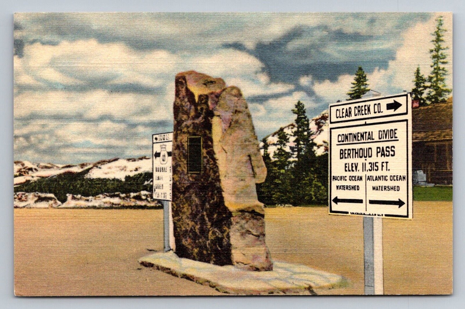 Markers at Summit of Berthoud Pass - Continental Divide, Colorado Postcard-image
