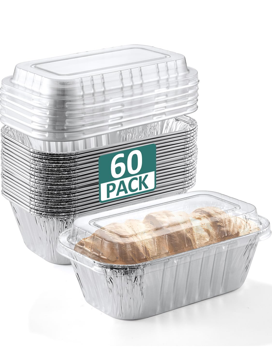 60 Pack Disposable Aluminum Loaf Pans with Lids- -Small