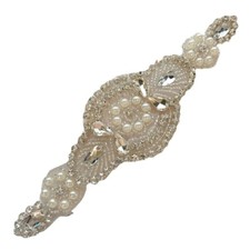 Rhinestone Diamante Applique DIY Sparkling Patch Pearl Crystal Beaded Sew Crafts