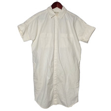 Madewell Shirt Dress Women's XS White Cotton Linen Short Sleeve Button-Up Cuffed