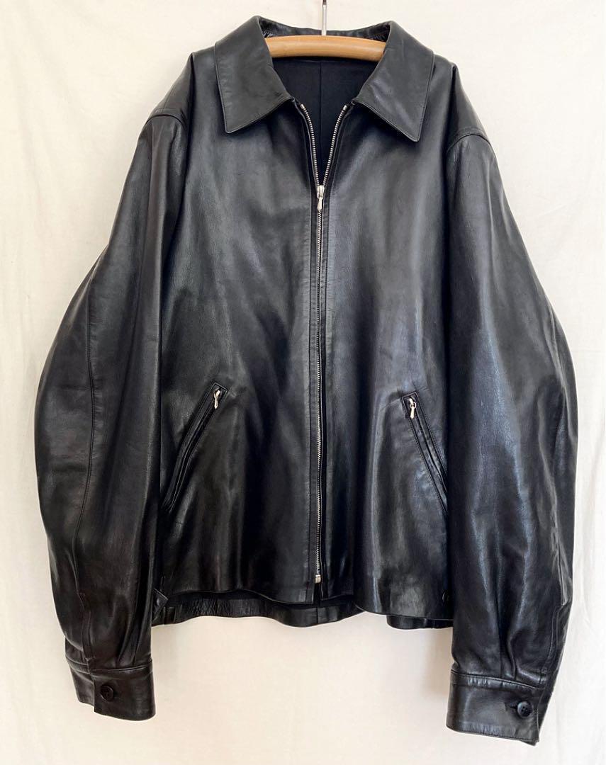 agnes b homme 90s leather jacket made in France size:3(XL)