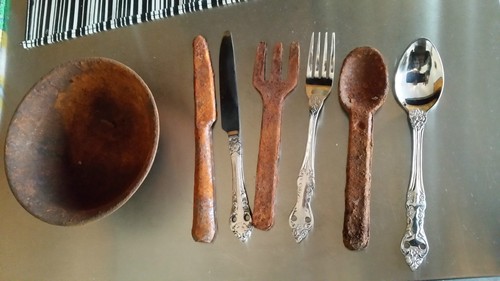 Neu !! Besteck, 4 Teilig, Rostig, Eisen Natur, Schüssel, Salat, Gabel ,Löffel + - Bild 3 von 7