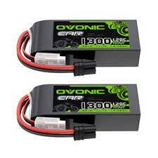 2X OVONIC 11.1V 120C 1300mAh 3S LiPo Battery EC2 for 1/14 1/18 RC Car Race buggy
