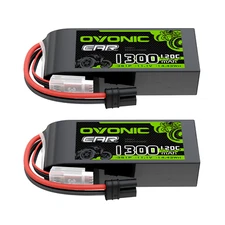 2X OVONIC 11.1V 120C 1300mAh 3S LiPo Battery EC2 for 1/14 1/18 RC Car Race buggy