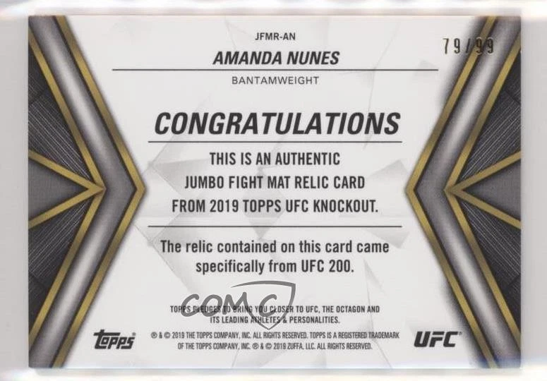 2019 Topps UFC Knockout Jumbo Fight Mat Relics /99 Amanda Nunes #JFMR-AN - Image 2 of 2