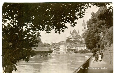 Switzerland Thun - Schloss & Kirche 1917 cover on real photo sepia postcard