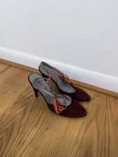 Miu Miu Tassle Heel Strap Heels Orange and Burgundy