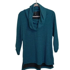 I.N. Studio tunic cowlneck size Large petite teal black quarter sleeve