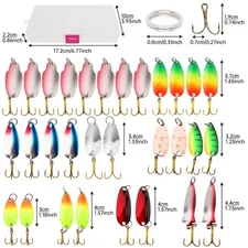 30Pcs Colorful Trout Spoon Metal Fishing Lures Spinner Baits Bass Tackle Kit US