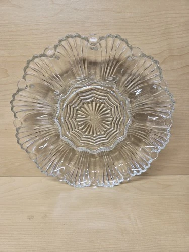 Vintage Anchor Hocking glass deviled egg platter #896 pattern scalloped edge