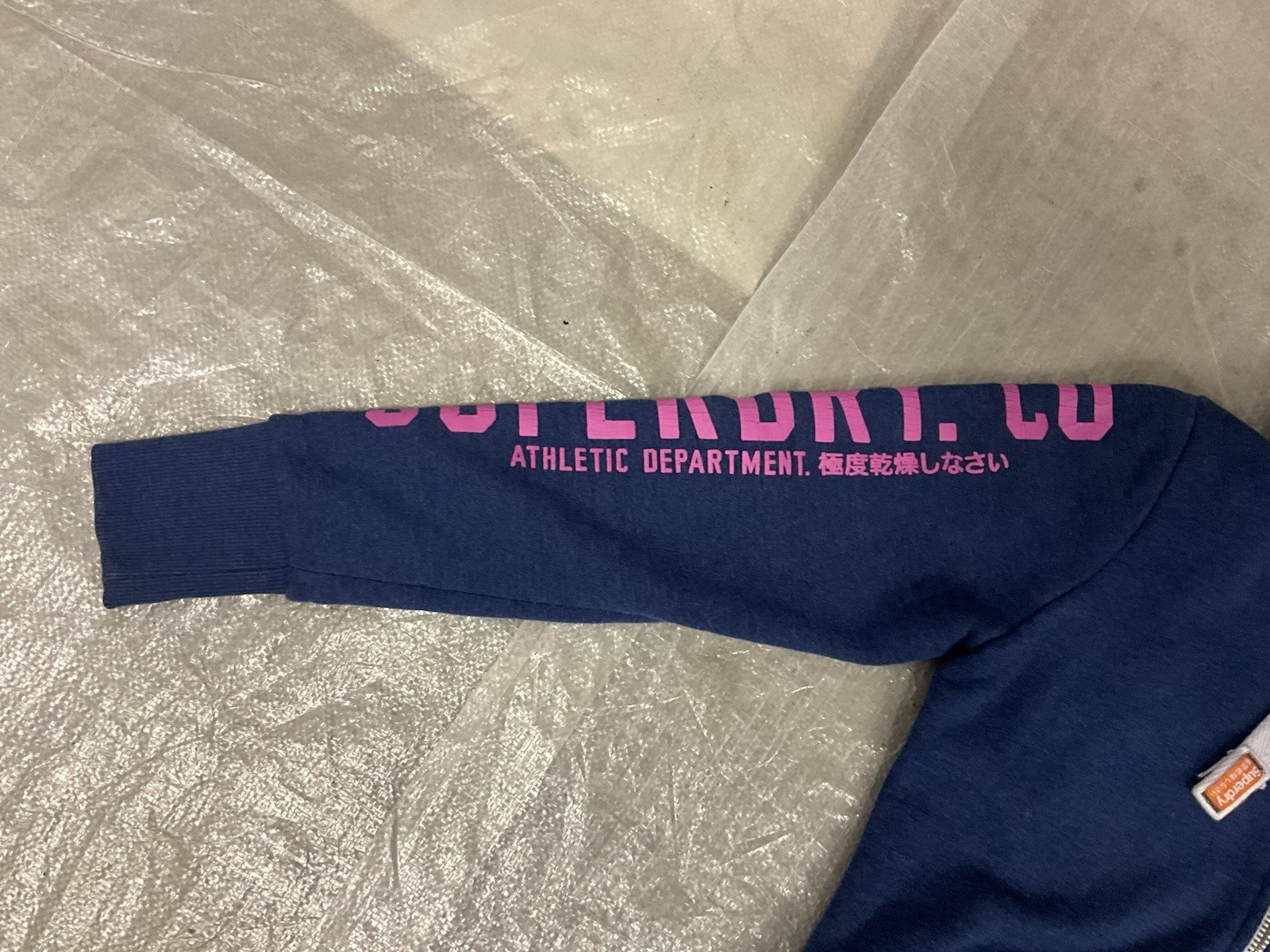 Superdry Women's Track & Field Zip Hoodie Eclipse Navy Pink Logo Size S image 4