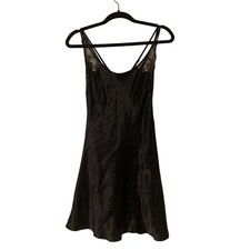 Victoria s Secret Slip Dress Black Satin Lace Trim Nighty Women Size M Boudoir
