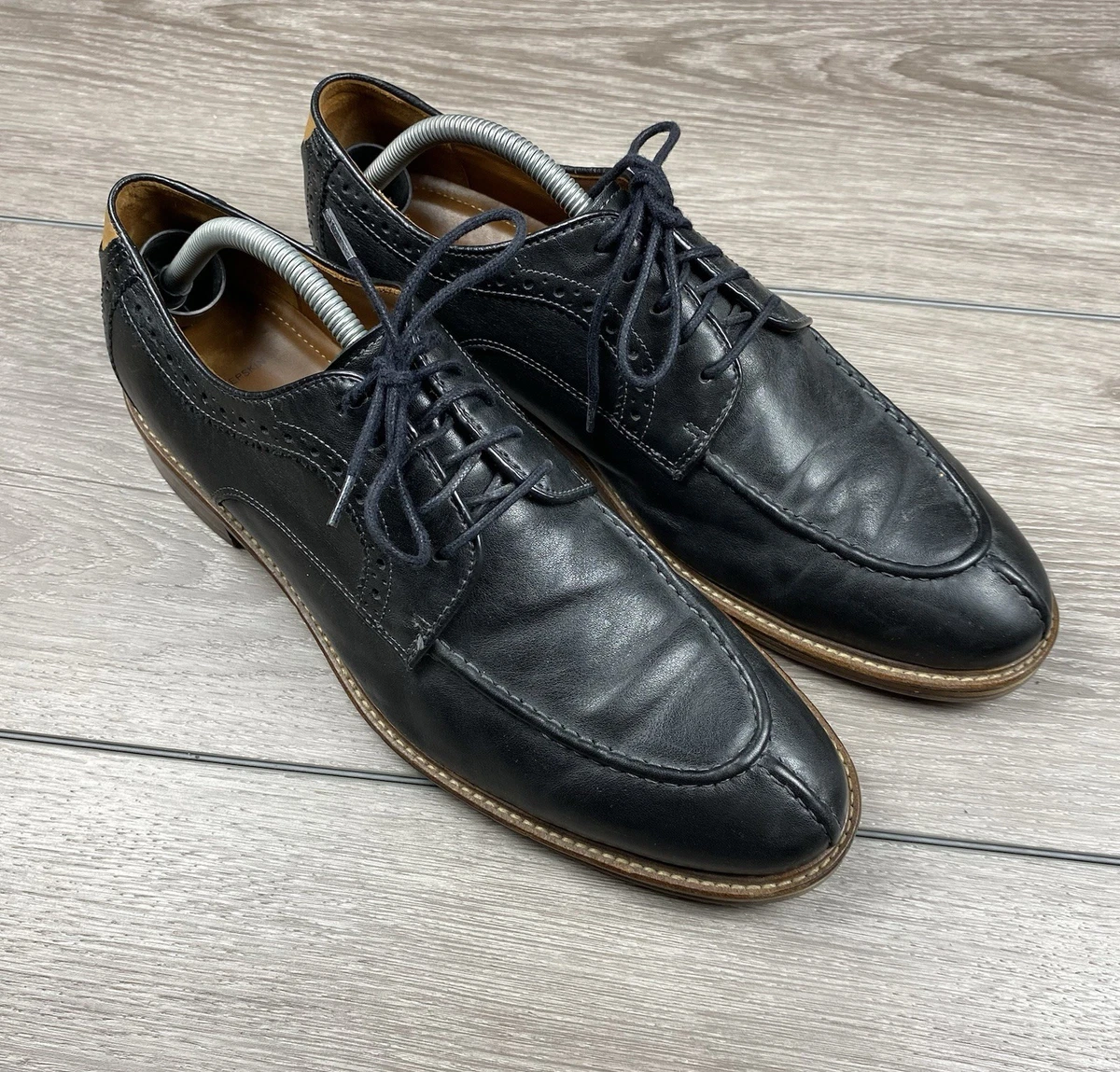 Johnston & Murphy Black Leather Lace-Up Oxfords with Cream Laces Men main image 3