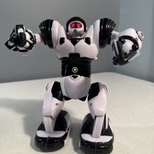 Vintage Wowwee Robot Figure Mini Robosapien Black  white 2004 lights and moves