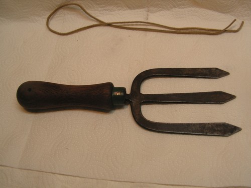 Vintage GREEN FORK Mid Century Hand Garden Tools: 10 1/2" Long, Wide Forks