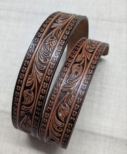 vintage TOOLED buckle belt WESTERN handcrafted 30 leather HORSESHOES leather